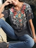 Modetalente Geblümt 1 Graublau Grün Rotbraun Damen T-Shirts Polyester Rundhals Lässig Kurzarm Print T-Shirts