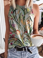 Modetalente Geblümt 1 Grün Damen Muskelshirt Neckholder Baumwollgemisch Lässig Print Muskelshirt