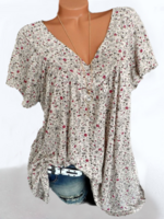 Modetalente Geblümt 1 Schwarz Blau Grün Gebrochen weiß Pink Weinrot Rot Gelb Damen Kurzarm-Blusen V-Ausschnitt Polyester Lässig Kurzarm Print Kurzarm-Blusen