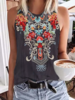 Modetalente Geblümt 1 Schwarz Damen Muskelshirt Urlaub Rundhals Baumwollmischung Geblümt Muskelshirt