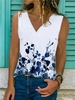 Modetalente Geblümt 1 Weiß Damen Muskelshirt Lässig V-Ausschnitt Baumwollmischung Kurzarm Geblümt Muskelshirt