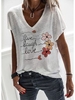 Modetalente Geblümt 1 Weiß Damen T-Shirts Baumwollgemisch V-Ausschnitt Lässig Kurzarm Urlaub T-Shirts