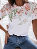 Modetalente Geblümt 1 Weiß Damen T-Shirts Rundhals Baumwollgemisch Lässig Kurzarm T-Shirts