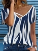 Modetalente Gestreift 1 Weiß Damen T-Shirts V-Ausschnitt Lässig Jersey Kurzarm Gestreift Täglich T-Shirts