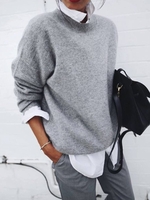 Modetalente Grauer Lässiger Pullover Mit Rundhalsausschnitt Aus Baumwollmischung