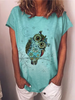 Modetalente Kurzarm 1 Blau Gelb Beige Damen T-Shirts Retro Rundhals Baumwolle T-Shirts