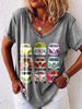 Modetalente Kurzarm 1 Grau Damen T-Shirts Jersey V-Ausschnitt Sportlich Wagen Täglich T-Shirts