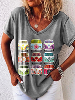 Modetalente Kurzarm 1 Grau Damen T-Shirts Jersey V-Ausschnitt Sportlich Wagen Täglich T-Shirts