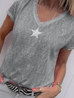 Modetalente Kurzarm 1 Grau Pink Königsblau Himmelblau Gelb Lila Damen T-Shirts Lässig Rundhals Baumwolle Geometrisch T-Shirts