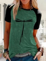 Modetalente Kurzarm 1 Grün Damen Kurzarm-Blusen Lässig Rundhals Baumwollgemisch Täglich Print Kurzarm-Blusen
