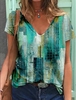 Modetalente Kurzarm 1 Grün Damen T-Shirts Lässig V-Ausschnitt Baumwollgemisch Urlaub Print T-Shirts