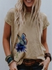 Modetalente Kurzarm 1 Khaki Blau Damen T-Shirts Baumwollmischung Rundhals Einfach Print T-Shirts