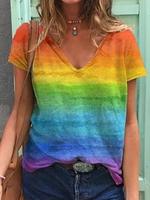 Modetalente Kurzarm 1 Multifarben Damen Kurzarm-Blusen Lässig Polyester V-Ausschnitt Print Täglich Kurzarm-Blusen
