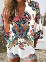Modetalente Kurzarm 1 Multifarben Damen Langarm-Blusen Baumwollgemisch Lässig V-Ausschnitt Täglich Print Langarm-Blusen