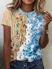 Modetalente Kurzarm 1 Multifarben Damen T-Shirts Rundhals Resort Baumwolle Lässig Print T-Shirts