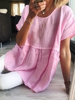Modetalente Kurzarm 1 Pink Blau Gelbgrün Damen Kurzarm-Blusen Rundhals Lässig Baumwolle Unifarben Kurzarm-Blusen