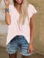 Modetalente Kurzarm 1 Pink Damen Kurzarm-Blusen für Arbeit V-Ausschnitt Lässig Baumwolle Urlaub Kurzarm-Blusen