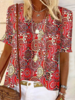 Modetalente Kurzarm 1 Rot Damen Kurzarm-Blusen Böhmisch Polyesterfaser V-Ausschnitt Täglich Print Kurzarm-Blusen
