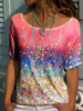 Modetalente Kurzarm 1 Rot Damen Kurzarm-Blusen Rundhals Polyester Lässig Print Kurzarm-Blusen