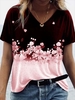 Modetalente Kurzarm 1 Rot Damen T-Shirts Lässig Baumwollgemisch V-Ausschnitt Täglich Print T-Shirts