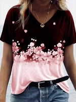 Modetalente Kurzarm 1 Rot Damen T-Shirts Lässig Baumwollgemisch V-Ausschnitt Täglich Print T-Shirts