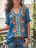 Modetalente Kurzarm 1 Rot Kaffee Lila-blau Grau Damen T-Shirts V-Ausschnitt Lässig Baumwollmischung Print T-Shirts