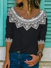 Modetalente Kurzarm 1 Schwarz Damen Blusen & Tuniken Retro Rundhals Baumwollgemisch Blusen & Tuniken