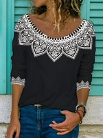 Modetalente Kurzarm 1 Schwarz Damen Blusen & Tuniken Retro Rundhals Baumwollgemisch Blusen & Tuniken