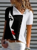 Modetalente Kurzarm 1 Schwarz Damen T-Shirts Asymmetrisch Kragen Polyesterfaser Lässig Print T-Shirts