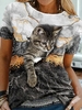 Modetalente Kurzarm 1 Schwarz Damen T-Shirts Baumwollgemisch Rundhals Lässig Tier Täglich T-Shirts