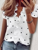Modetalente Kurzarm 1 Weiß Damen Kurzarm-Blusen für Arbeit Polyesterfaser Urlaub V-Ausschnitt Geometrisch Formal Kurzarm-Blusen