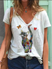 Modetalente Kurzarm 1 Weiß Damen T-Shirts Retro Baumwollgemisch V-Ausschnitt Täglich Tier T-Shirts