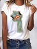 Modetalente Kurzarm 1 Weiß Damen T-Shirts Rundhals Lässig Baumwollmischung Print T-Shirts