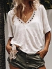Modetalente Kurzarm 1 Weiß Rotblau Gelb Damen T-Shirts Jersey Lässig V-Ausschnitt T-Shirts