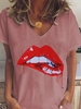 Modetalente Kurzarm 1 Weiß Schwarz Rosa Grau Kaffee Damen Langarmshirts V-Ausschnitt Polyester Lässig Print Langarmshirts