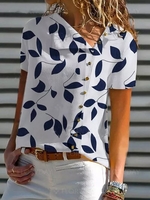 Modetalente Kurzarm 1 Weiß Weiß-Schwarz Grün blau Gelb Damen T-Shirts Revers Polyesterfaser Urlaub Blätter Date T-Shirts