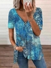 Modetalente Kurzarm Blau Damen T-Shirts V-Ausschnitt Baumwollmischung Lässig Print T-Shirts