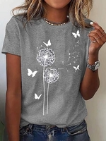 Modetalente Kurzarm Grau Damen T-Shirts Rundhals Polyester Lässig Strand Löwenzahn T-Shirts