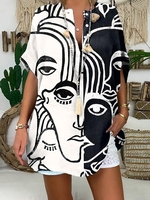 Modetalente Kurzarm Schwarz-Weiß Damen Kurzarm-Blusen Polyester Lässig V-Ausschnitt Figur Kurzarm-Blusen