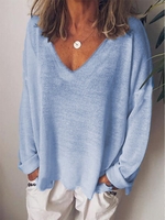 Modetalente Langarm 1 Blau-Weiß Aprikosengelb Schwarzgrau Damen Langarm-Blusen Lässig Rundhals Jersey Unifarben Langarm-Blusen