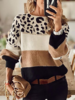 Modetalente Langarm 1 Braun Blau Grün Lila Grau Streif-Blau Damen Pullover Rundhals Acryl Urlaub Leopard Pullover