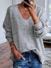 Modetalente Langarm 1 Grauschwarz Blau Gelb Pink Damen Pullover Baumwollgemisch Lässig V-Ausschnitt Unifarben Date Pullover