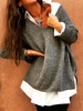 Modetalente Langarm 1 Grauschwarz Blau Khaki Damen Pullover Polyester Lässig V-Ausschnitt Unifarben Pullover