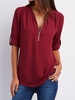 Modetalente Langarm 1 Grauschwarz Königsblau Aquamarin Armeegrün Burgundy Rosa Korallenfarbe Weiß Lila Oliv Kaffee Himmelblau Marineblau Rot Damen Kurzarm-Blusen Lässig V-Ausschnitt Chiffon Unifarben Kurzarm-Blusen