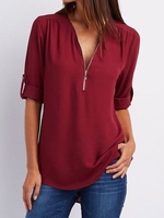 Modetalente Langarm 1 Grauschwarz Königsblau Aquamarin Armeegrün Burgundy Rosa Korallenfarbe Weiß Lila Oliv Kaffee Himmelblau Marineblau Rot Damen Kurzarm-Blusen Lässig V-Ausschnitt Chiffon Unifarben Kurzarm-Blusen
