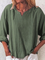 Modetalente Langarm 1 Lila Armeegrün Rot Kaffee Orange Damen Langarm-Blusen Bambus V-Ausschnitt Lässig Unifarben Langarm-Blusen