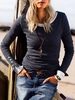 Modetalente Langarm 1 Rot Marineblau Hellgrau Grün Eisblau Damen Langarmshirts Rundhals Baumwolle Lässig Unifarben Geknöpft Langarmshirts