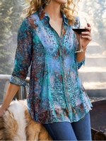 Modetalente Langarm 1 Rotblau Gelb Lila Damen Blusen & Tuniken Lässig Chiffon V-Ausschnitt Paisley Blusen & Tuniken