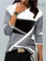 Modetalente Langarm 1 Schwarz Grün Rotblau Grau Damen T-Shirts Elegant Jersey Rundhals Elegant Geometrisch T-Shirts