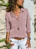 Modetalente Langarm 1 Schwarz Lila Grau Pink Weinrot Blau Marineblau Damen Langarm-Blusen Lässig Baumwollgemisch Revers Täglich Unifarben Langarm-Blusen